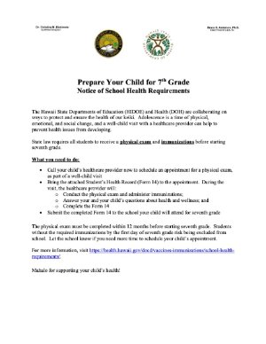 Prepare For 7th Grade! DOH Notice